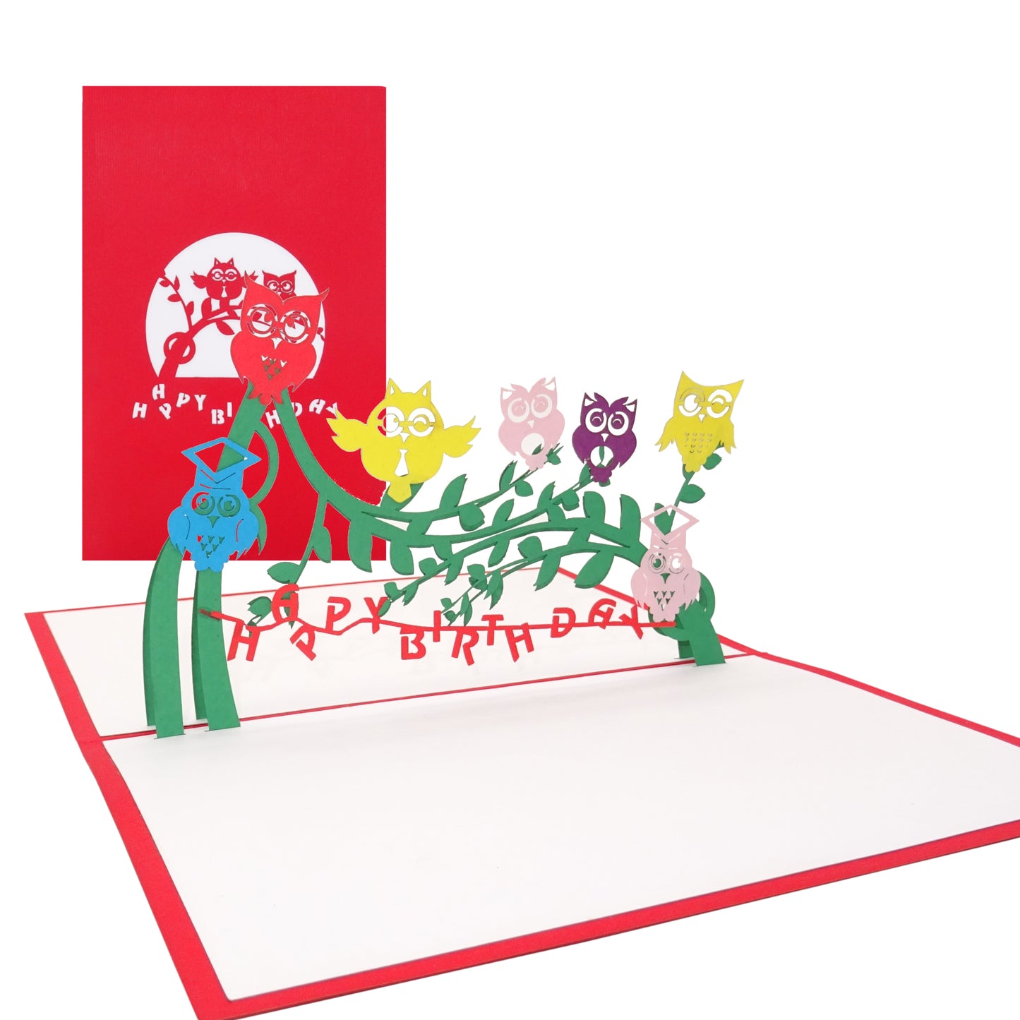 Pop Up Karte "Owls Happy Birthday" Eulen Geburtstagskarte & 3D Glückwunschkarte