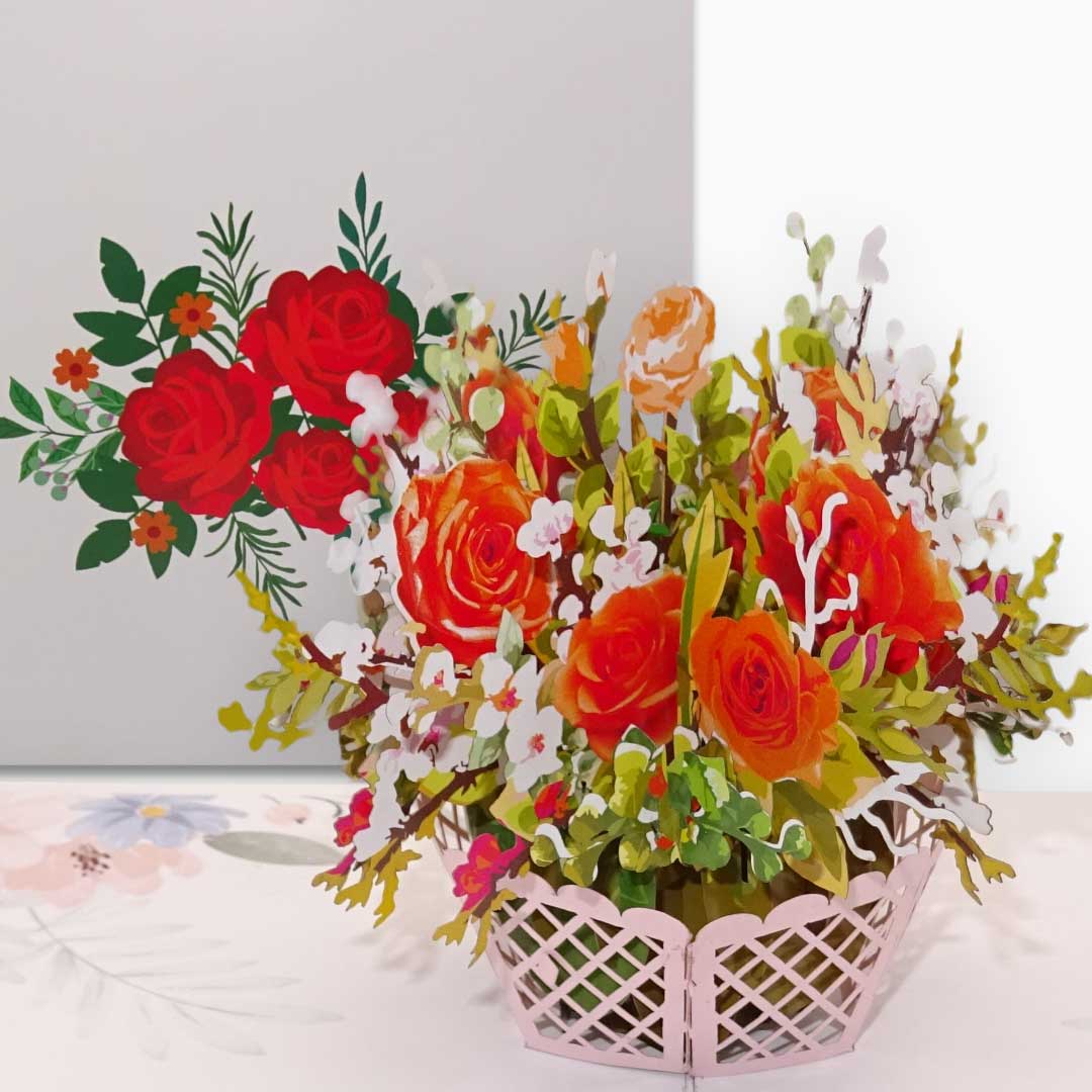 Pop Up Karte "Rote Rosen" 3D Hochzeitskarte & Geburtstagskarte