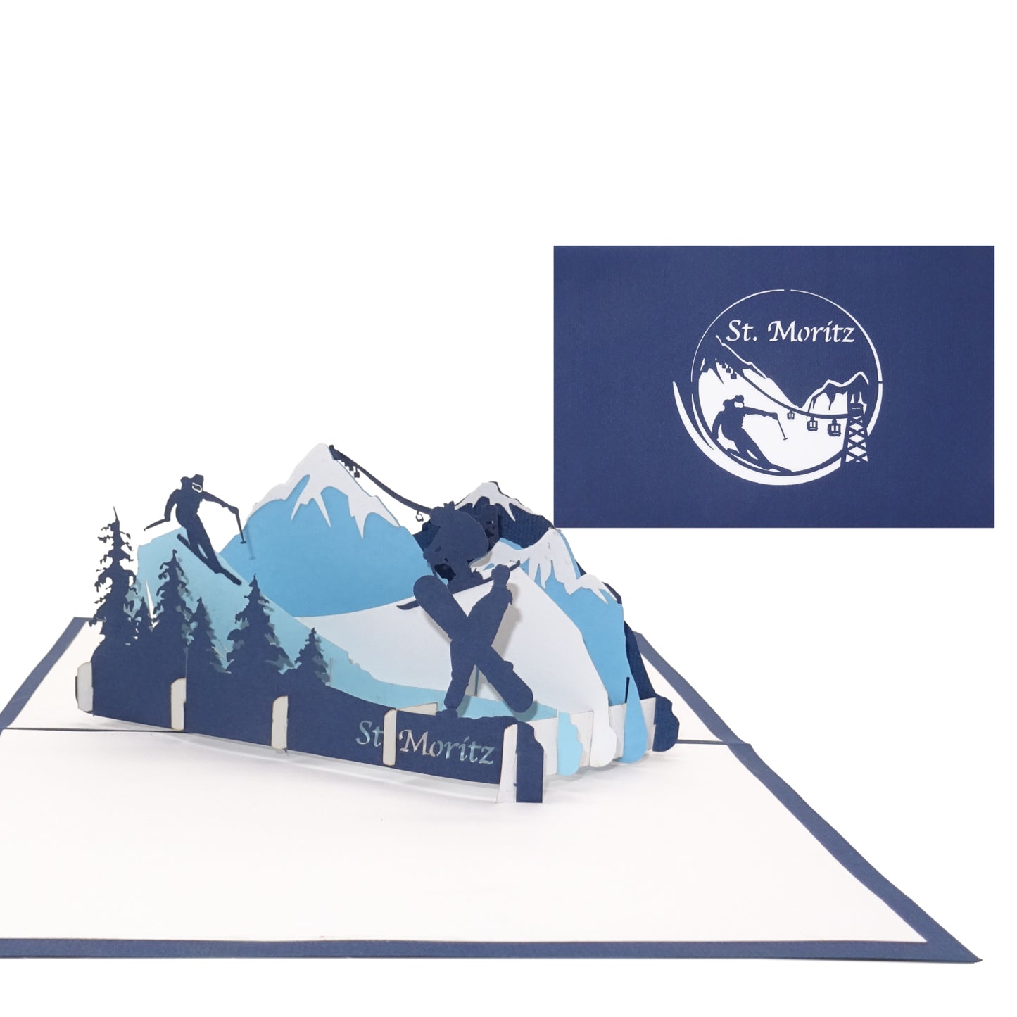 Pop Up Karte "St. Moritz" 3D Postkarte - Reisegutschein, Souvenir & Einladung Skifahren