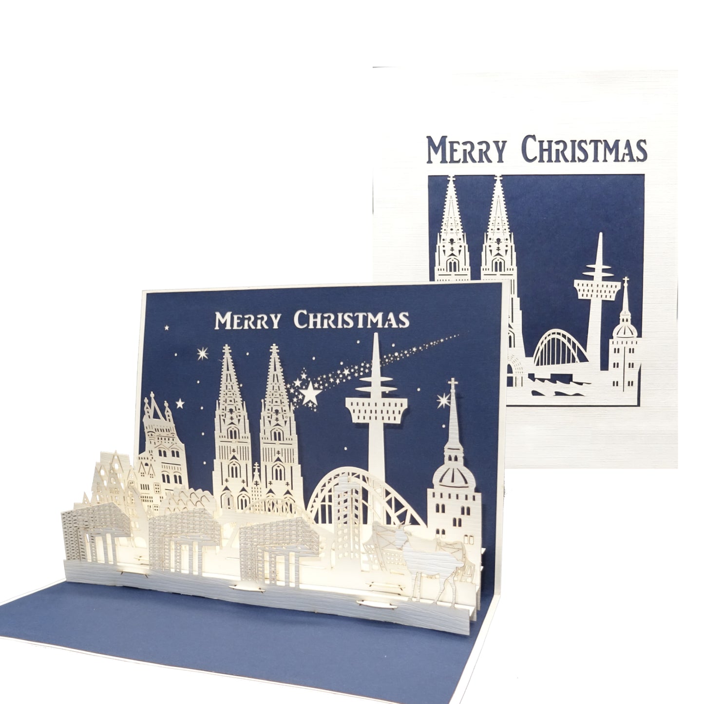 3D Karte "Köln Panorama - Merry Christmas" Weihnachtskarte & Domstadt Souvenir