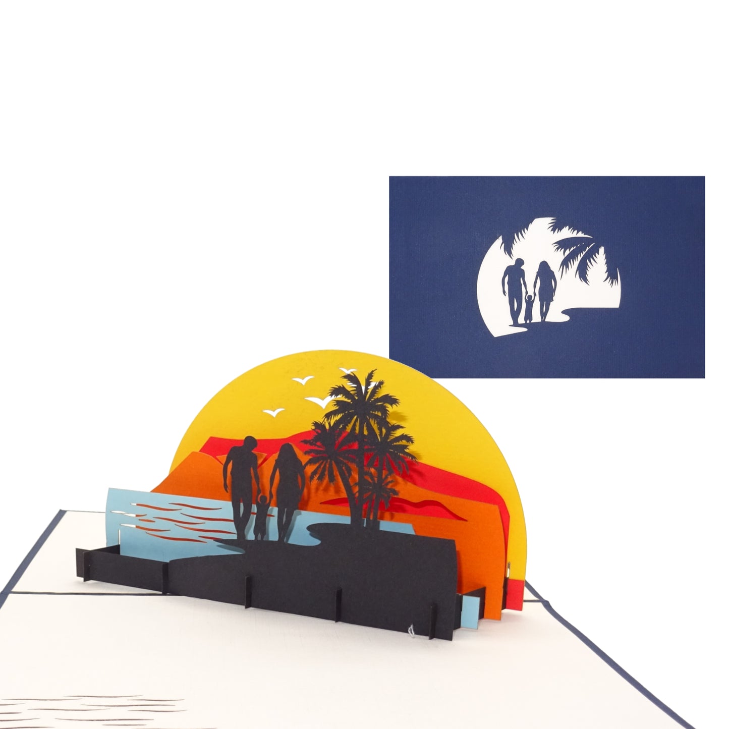 Pop Up Karte "Familienurlaub" - Einladung & Geschenkgutschein Urlaub Reisekasse