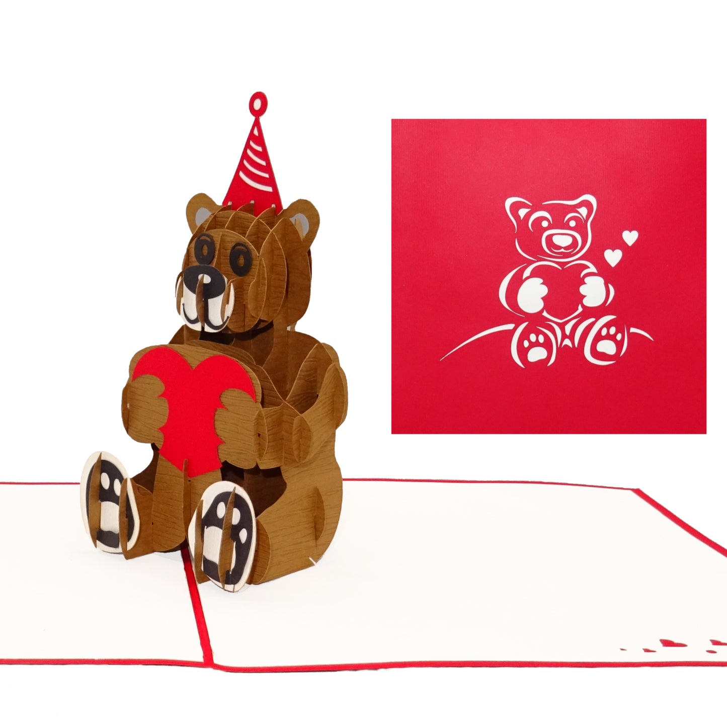 Pop Up Karte "Teddy mit Herz" 3D Valentinskarte & Liebesgruß zum Hochzeitstag