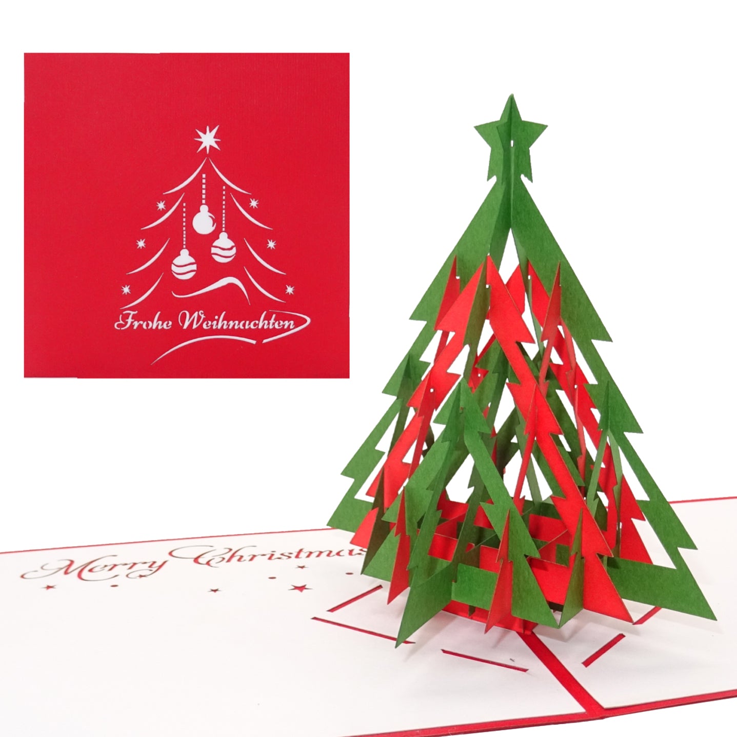 Pop Up Weihnachtskarten im Set: 3x Pop Up Karte "Tannenbaum" mit Umschlag
