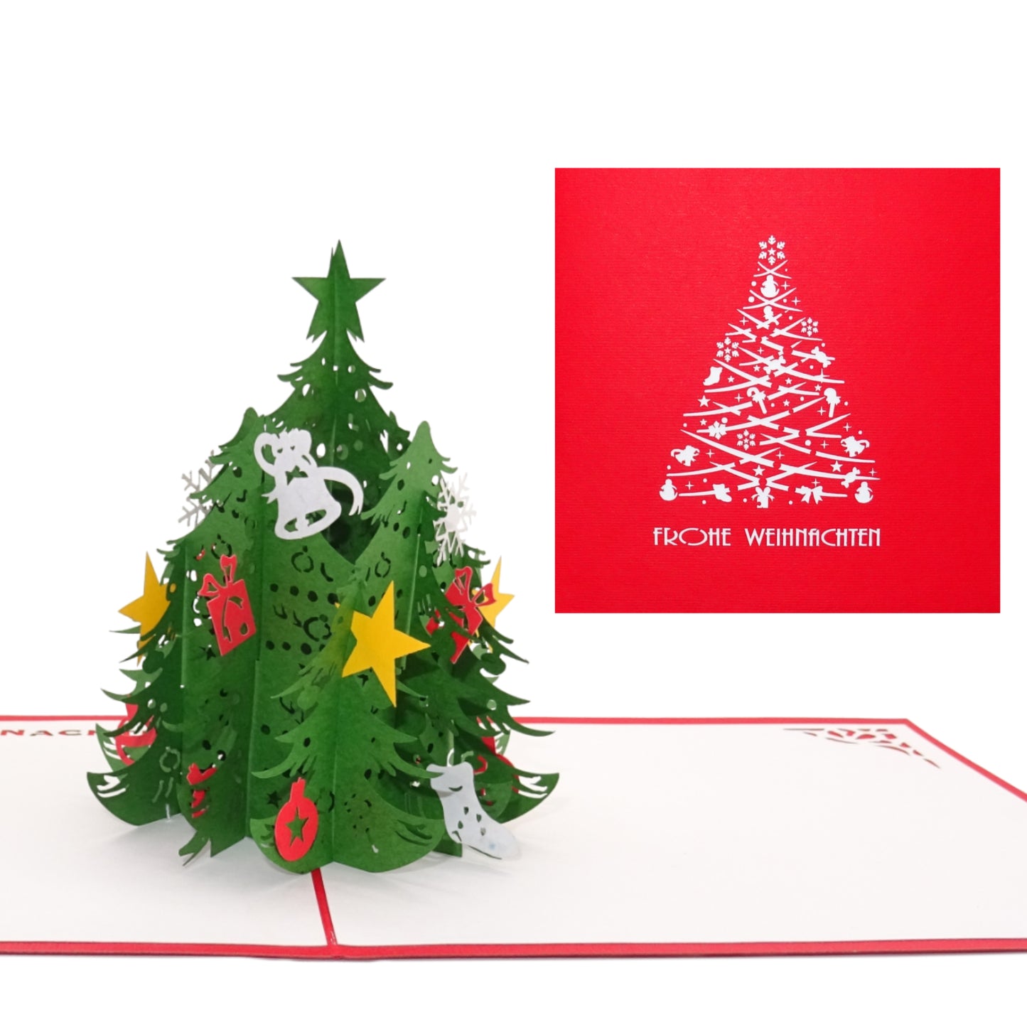 Pop Up Karte "Tannenbaum" - Weihnachtskarte mit Umschlag und Text "Frohe Weihnachten"