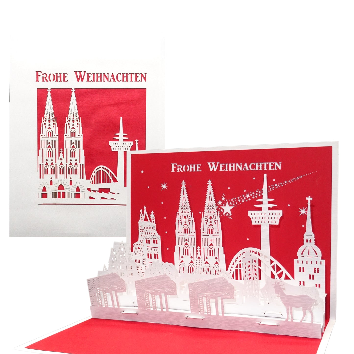 3D Karte "Köln Panorama - Frohe Weihnachten" - Weihnachtskarte mit Umschlag