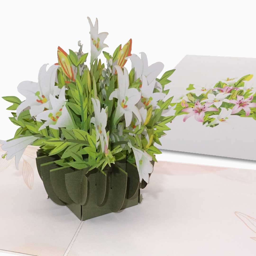 Pop Up Karte "Weiße Lilien" 3D Geburtstagskarte Blumenkarte Gllückwunschkarte Blumen