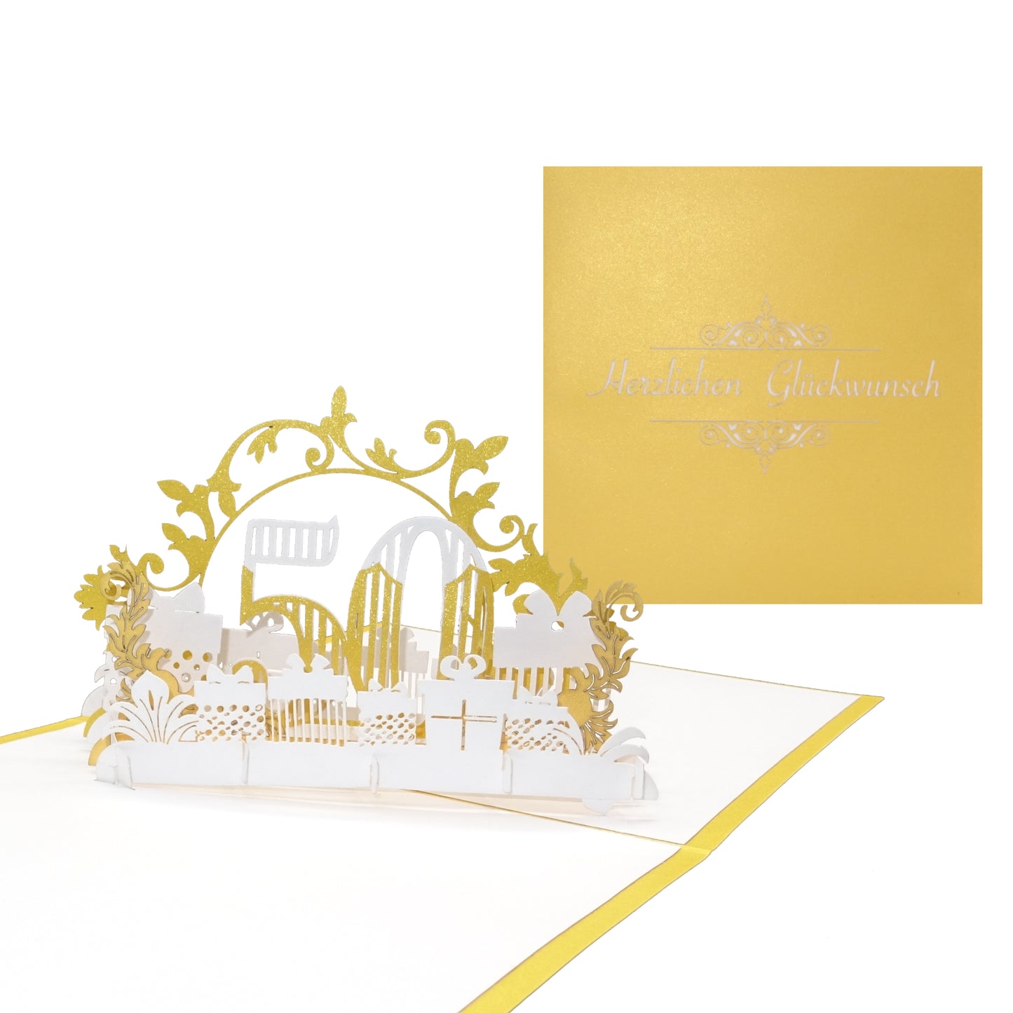 Pop Up Karte "50" 3D Geburtstagskarte & Glückwunschkarte Goldhochzeit, Jubiläum