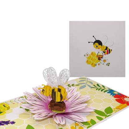 Pop-Up Karte "Bee Happy - Biene auf Blüte" - 3D Geburtstagskarte & Grußkarte