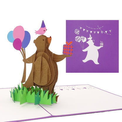 Pop Up Karte "Happy Bear" 3D Geburtstagskarte, Glückwunschkarte mit Umschlag
