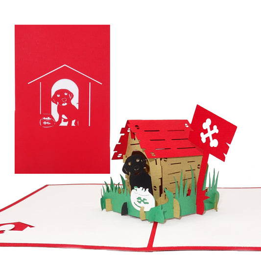 Pop-Up Karte "Hund & Hundehütte" - 3D Geburtstagskarte & Geschenkgutschein Hundeliebhaber