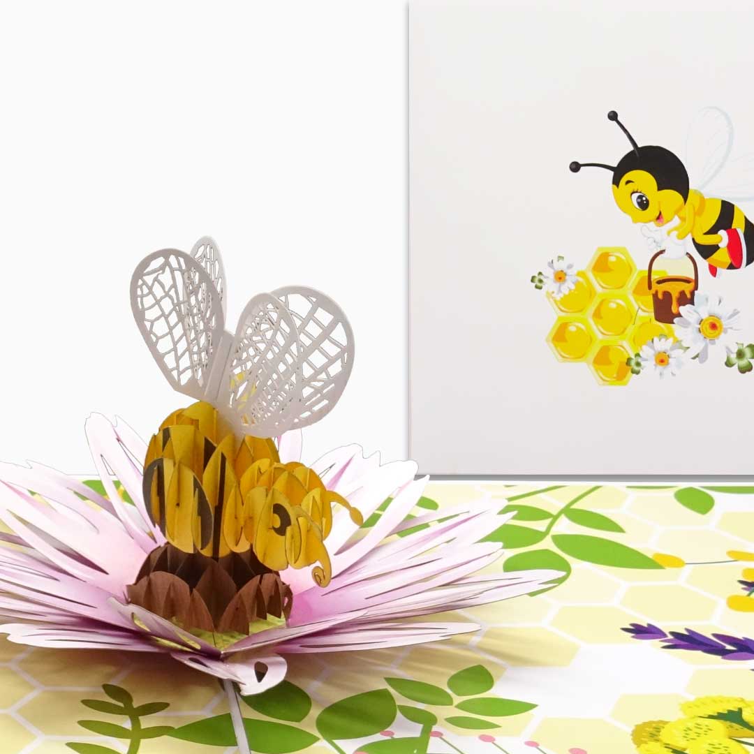 Pop-Up Karte "Bee Happy - Biene auf Blüte" - 3D Geburtstagskarte & Grußkarte
