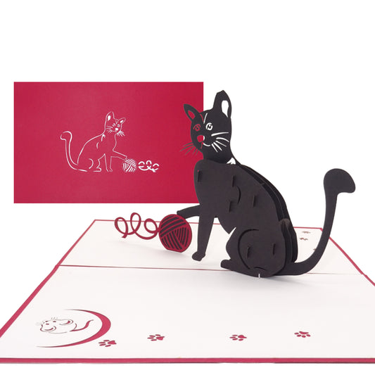 Pop Up Karte "Spielende Katze" - Katzenkarte, 3D Geburtstagskarte