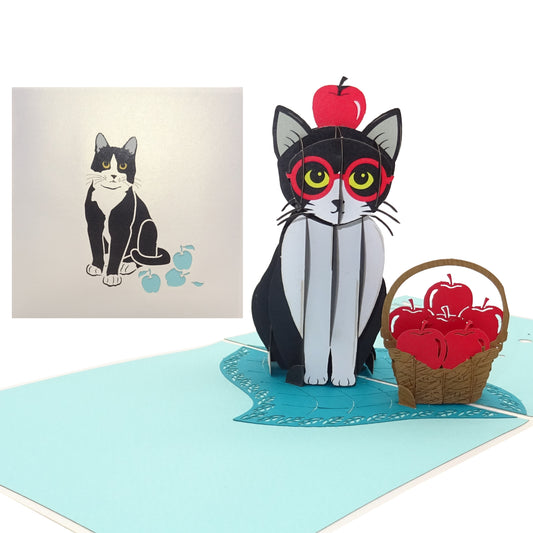 Pop Up Karte "Katze - Tuxedo Cat"-  lustige 3D Geburtstagskarte Katzen