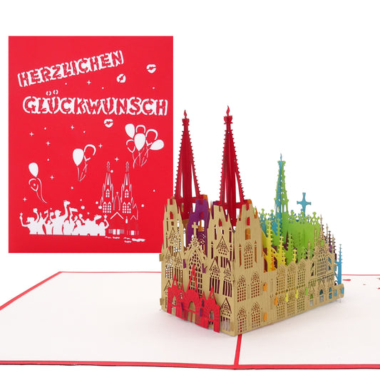 Pop Up Karte "Kölner Dom - Bunt" 3D Glückwunschkarte & Geburtstagskarte Köln