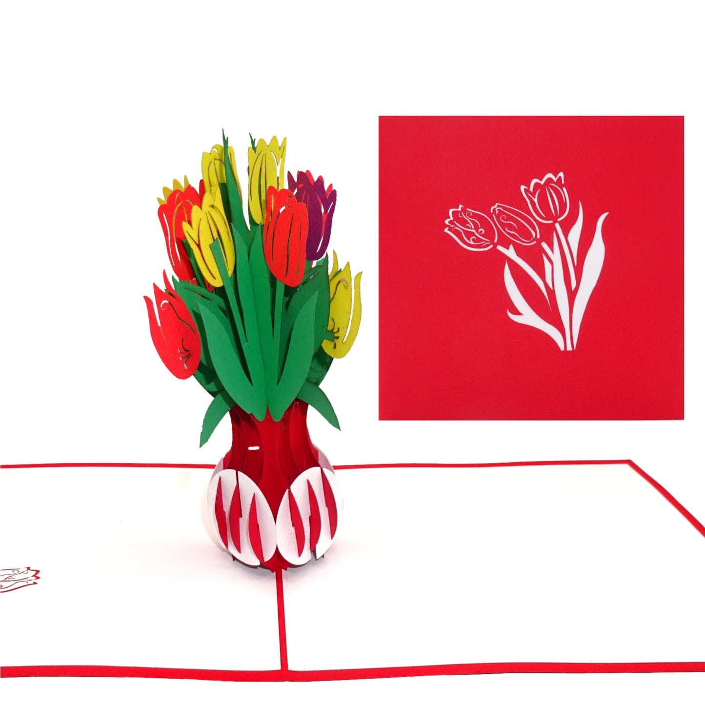 Pop Up Karte "Tulpen" - 3D Glückwunschkarte, Danke Schön Blumenkarte
