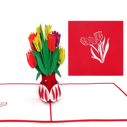 Pop Up Karte "Tulpen" - 3D Glückwunschkarte, Danke Schön Blumenkarte