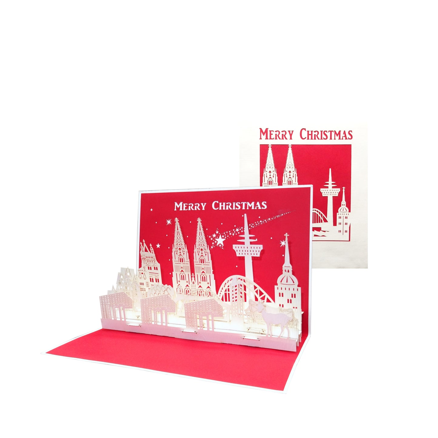 Pop Up Karte "Köln Panorama - Merry Christmas" 3D Weihnachtskarte Köln
