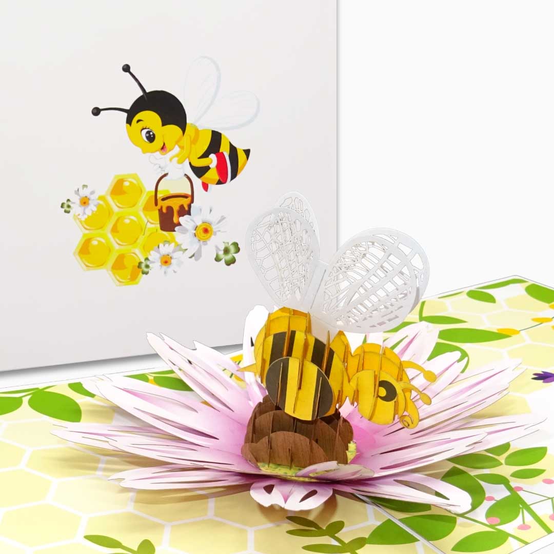 Pop-Up Karte "Bee Happy - Biene auf Blüte" - 3D Geburtstagskarte & Grußkarte