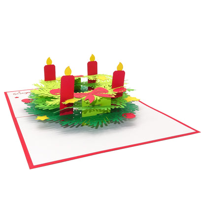 Pop Up Weihnachtskarte "Adventskranz" - 3D Karte mit Umschlag