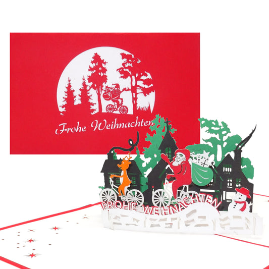 3D Weihnachtskarte "Weihnachtsmann & Rentier" lustige Pop Up Karte Weihnachten