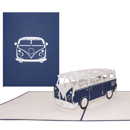Pop Up Karte "Minibus Blau“ 3D Geburtstagskarte, Glückwunschkarte & Einladung