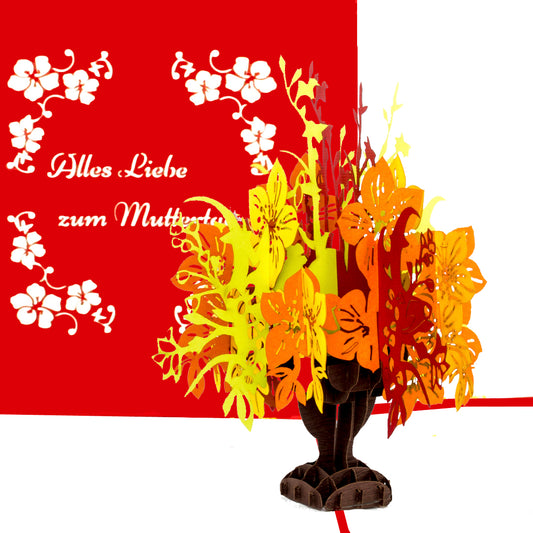 Pop Up Karte "Alles Liebe zum Muttertag" - Muttertagskarte mit Umschlag, Blumengrüße