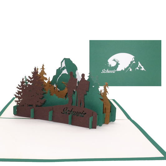 Pop Up Karte „Panorama Schweizer Alpen & Matterhorn“ 3D Grußkarte & Einladung