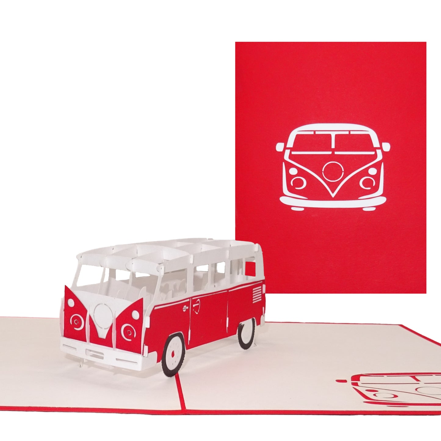 Pop Up Karte "Minibus Rot“ 3D Geburtstagskarte, Glückwunschkarte & Einladung Bus