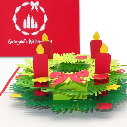 Pop Up Weihnachtskarte "Adventskranz" - 3D Karte mit Umschlag