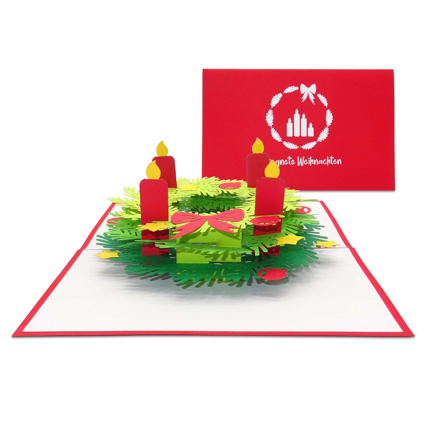 Pop Up Weihnachtskarte "Adventskranz" - 3D Karte mit Umschlag