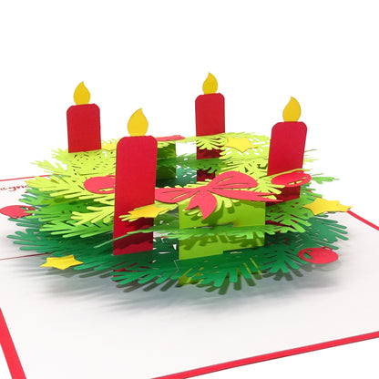 Pop Up Weihnachtskarte "Adventskranz" - 3D Karte mit Umschlag