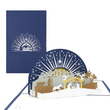 Pop Up Weihnachtskarte „Krippe mit Stern“ - 3D Weihnachtskarte mit Umschlag