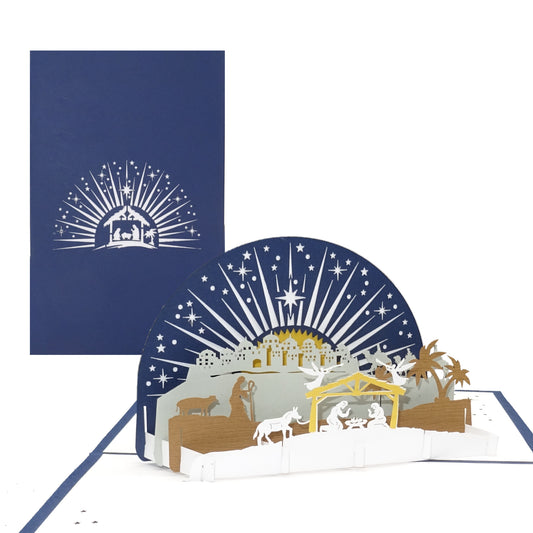 Pop Up Weihnachtskarte „Krippe mit Stern“ - 3D Weihnachtskarte mit Umschlag