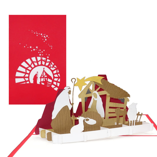 Pop Up Karte "Krippe mit Stern" - moderne Weihnachtskarte mit Umschlag