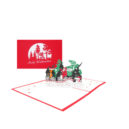 3D Weihnachtskarte "Weihnachtsmann & Rentier" lustige Pop Up Karte Weihnachten