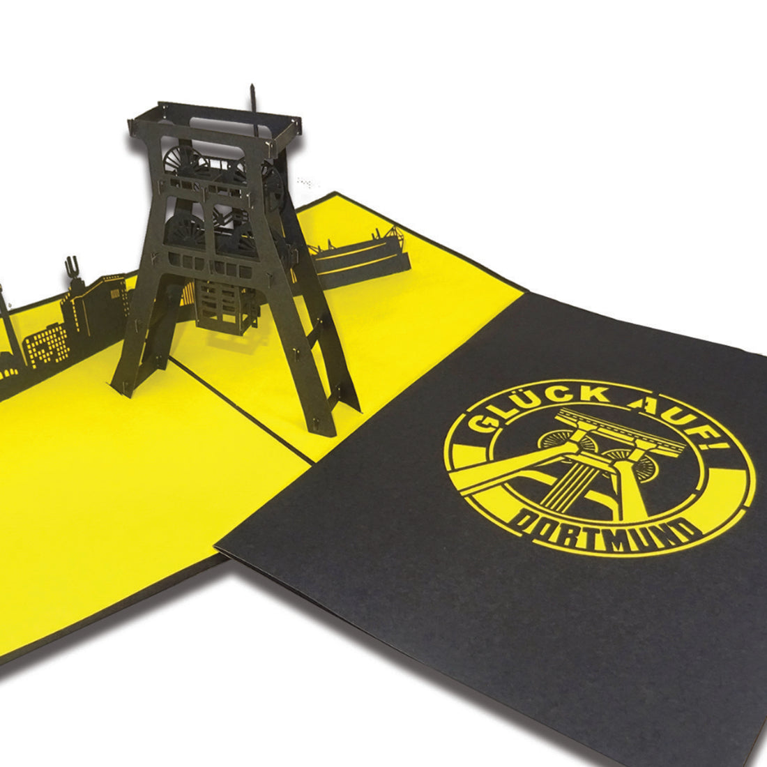 Pop Up Karte „Dortmund – Glück Auf“ 3D Geburtstagskarte, Einladung, Fanartikel