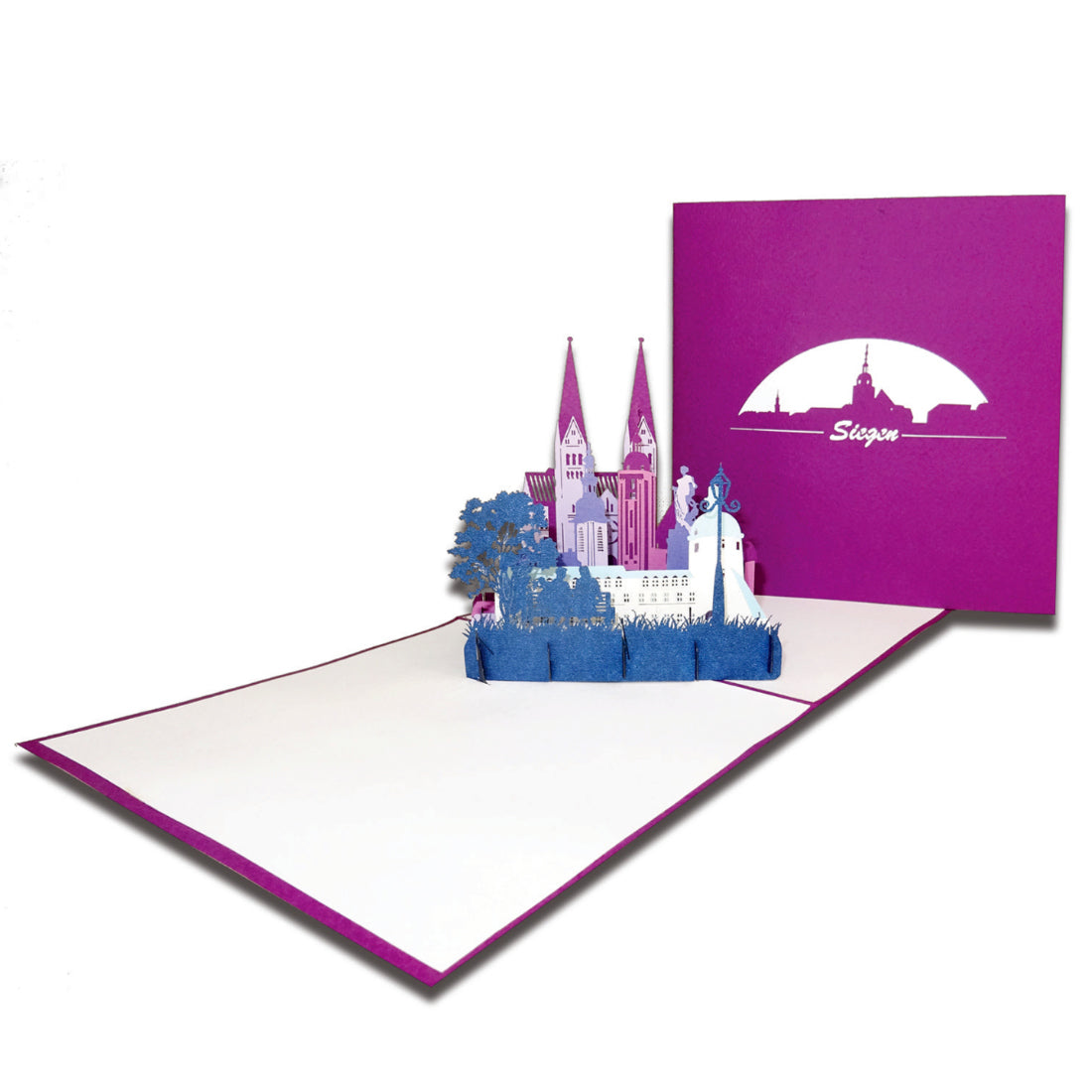 Pop-Up Karte „Siegen - Skyline der Stadt“, 3D Grußkarte als Souvenir, Geschenkgutschein