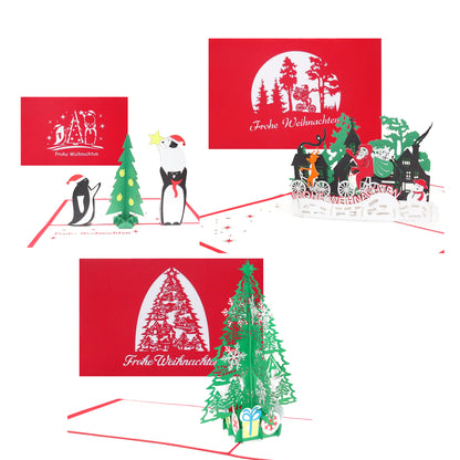 3D Weihnachtskarten im Set: 3x Pop-Up Karte zu Weihnachten mit Umschlag