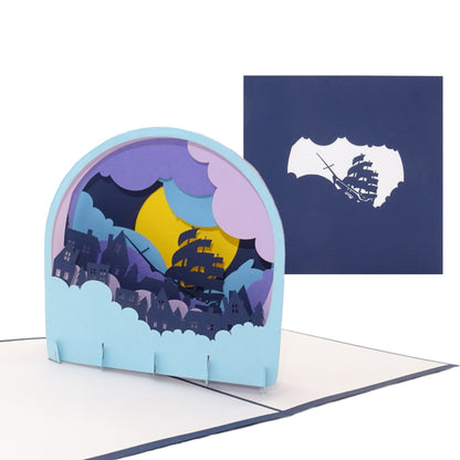 Pop Up Karte "Segelschiff Jolly Roger" 3D Geburtstagskarte, Postkarte Piraten