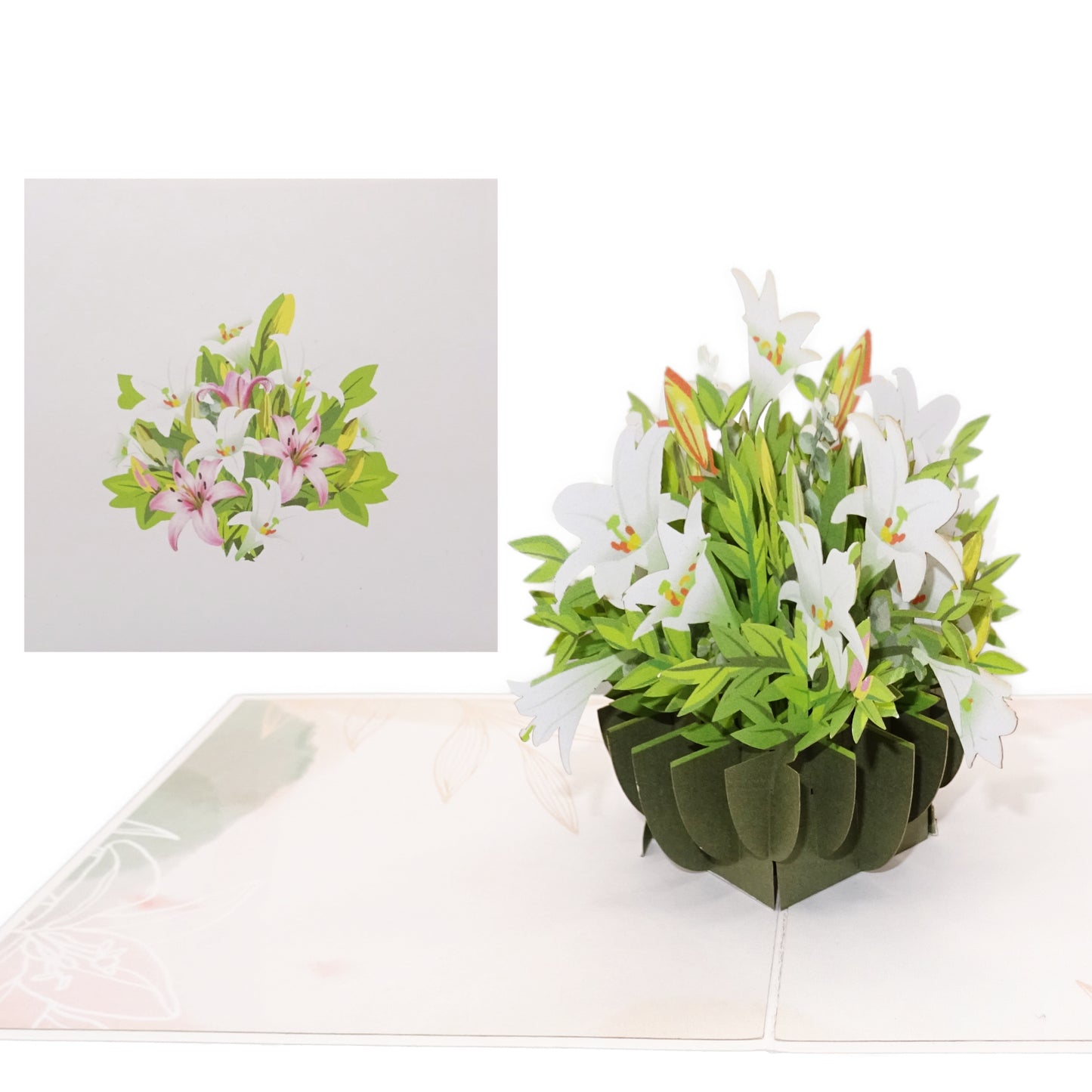 Pop Up Karte "Weiße Lilien" 3D Geburtstagskarte Blumenkarte Gllückwunschkarte Blumen