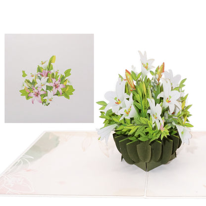 Pop Up Karte "Weiße Lilien" 3D Geburtstagskarte Blumenkarte Gllückwunschkarte Blumen