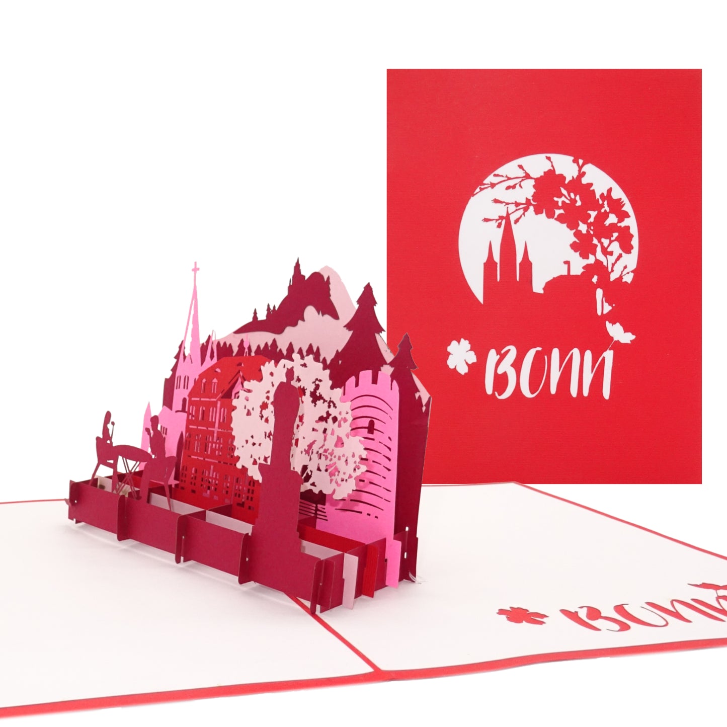 Pop Up Karte "Bonn – Panorama & Kirschblüte“ 3D Geburtstagskarte & Souvenir