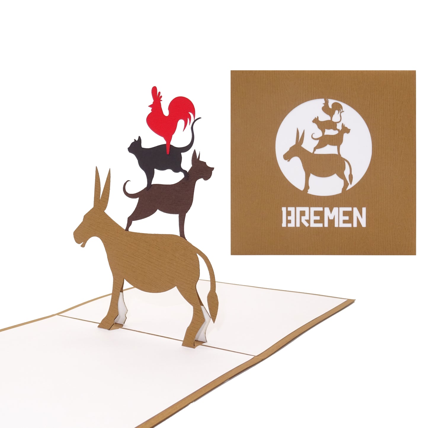Pop Up Karte "Bremen - Bremer Stadtmusikanten“ 3D Postkarte, Einladung & Souvenir