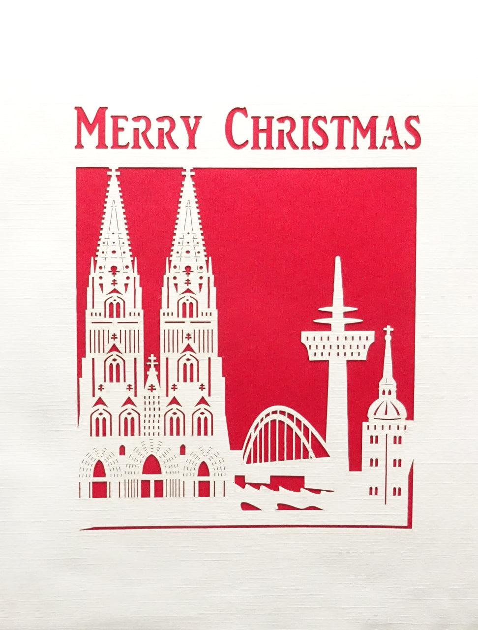 Pop Up Karte "Köln Panorama - Merry Christmas" 3D Weihnachtskarte Köln