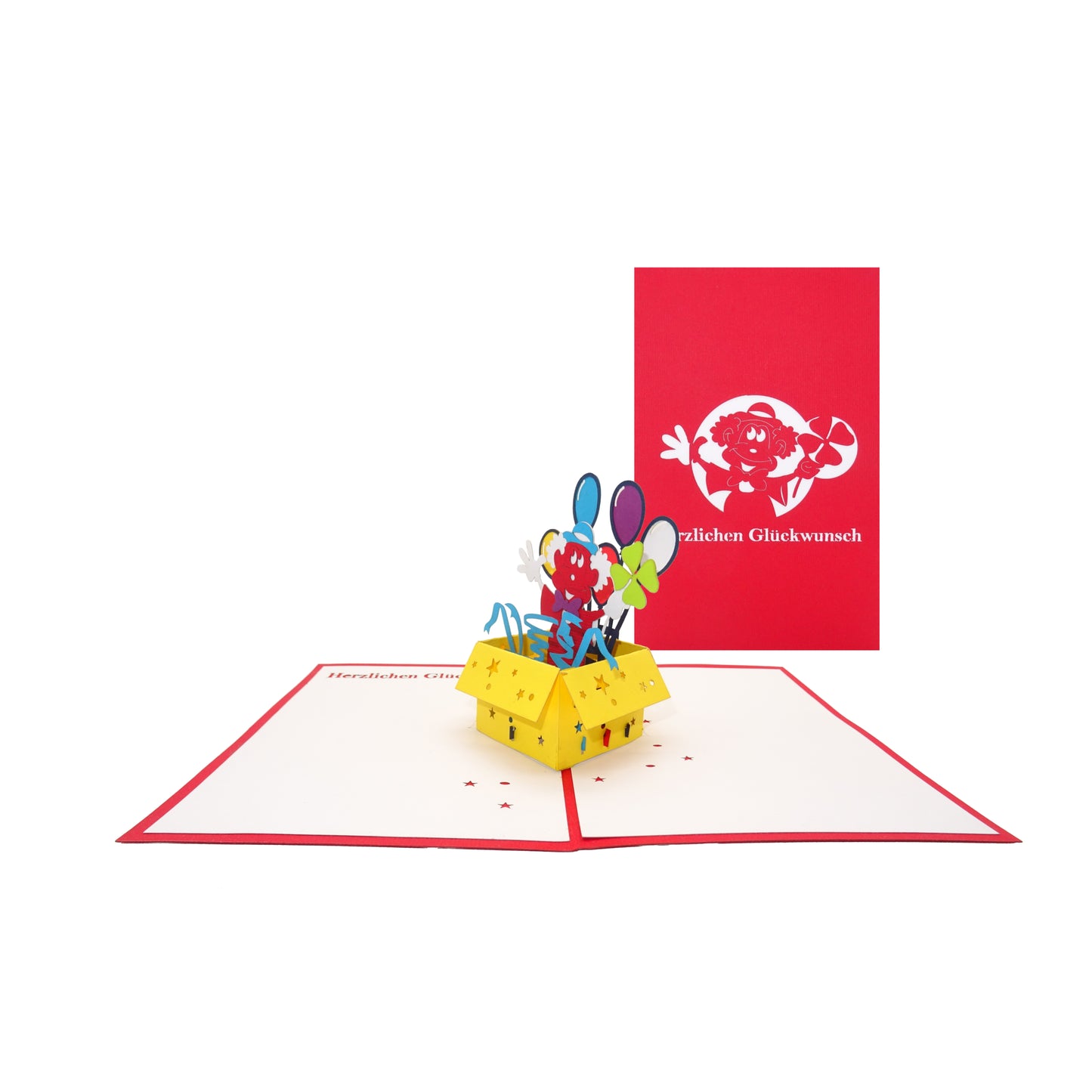 Pop Up Karte "Clown mit Luftballons“ 3D Geburtstagskarte für Junge & Mädchen