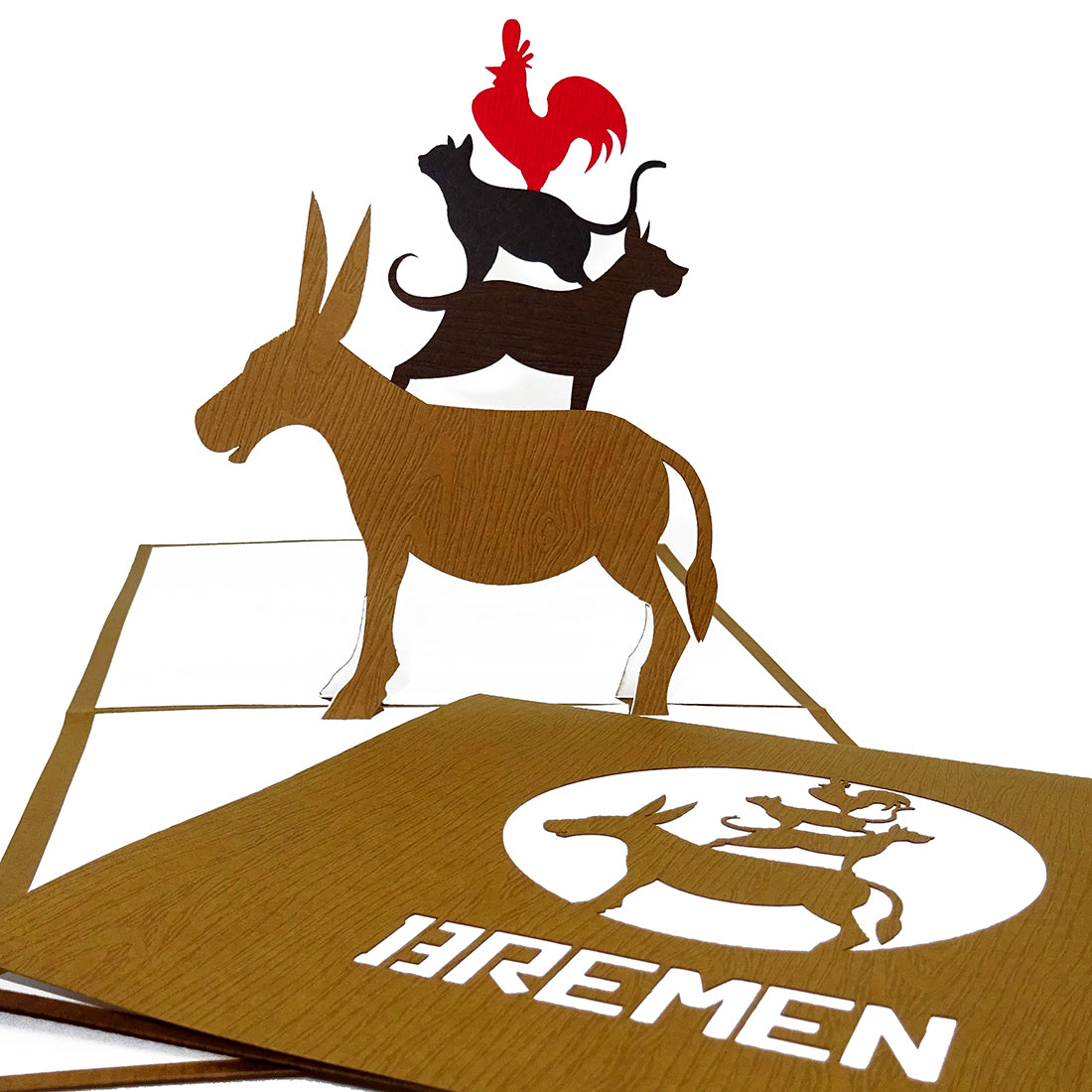 Pop Up Karte "Bremen - Bremer Stadtmusikanten“ 3D Postkarte, Einladung & Souvenir