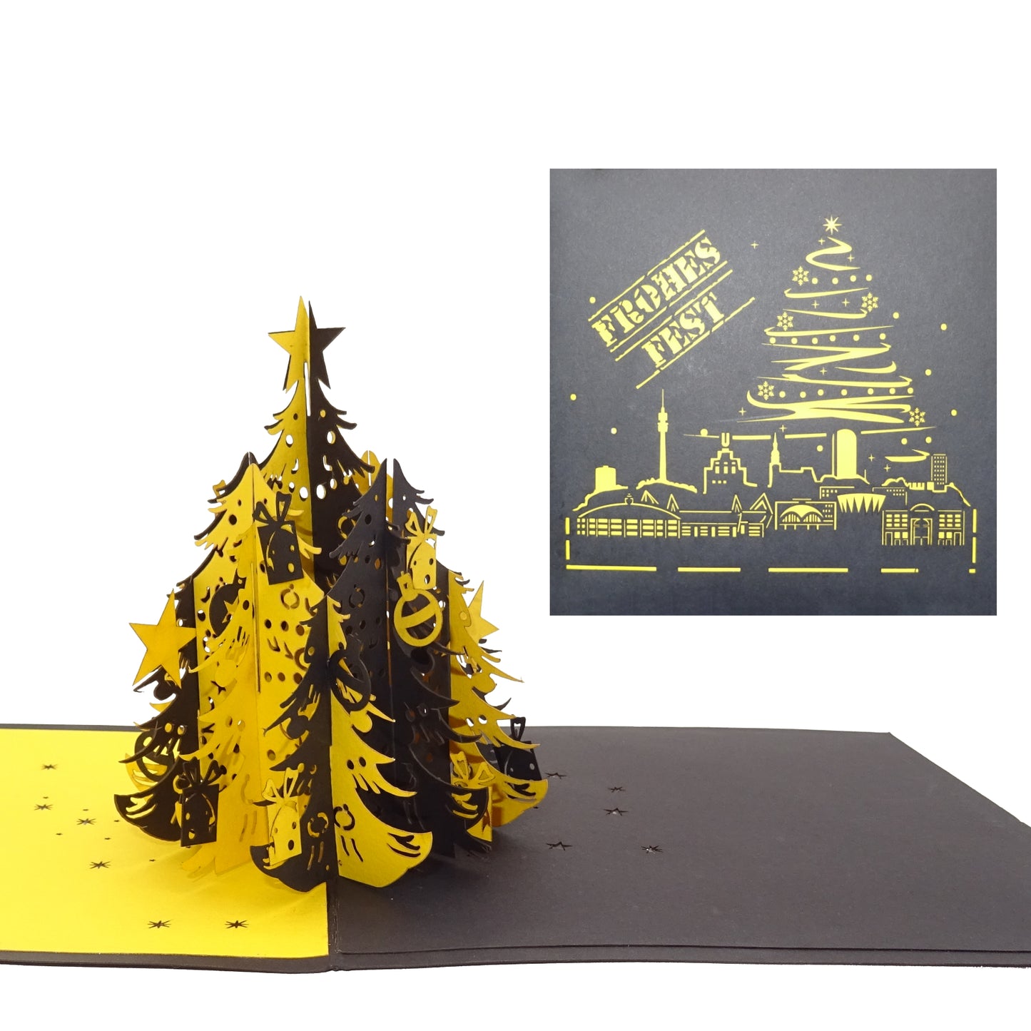 Pop Up Weihnachtskarten im 3er Set: "Dortmund Weihnachten in Schwarz & Gelb"