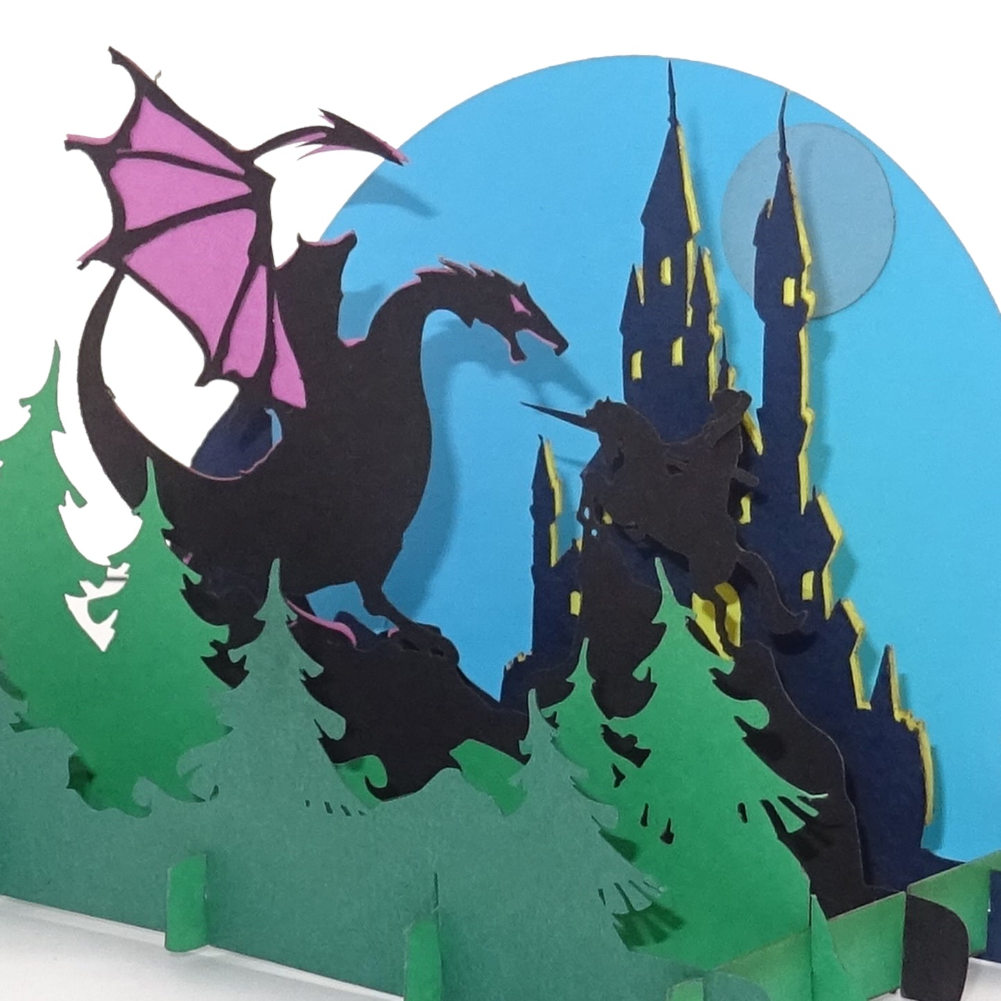Pop Up Karte "Drache & Ritter" Glückwunschkarte, 3D Geburtstagskarte mit Ritterburg