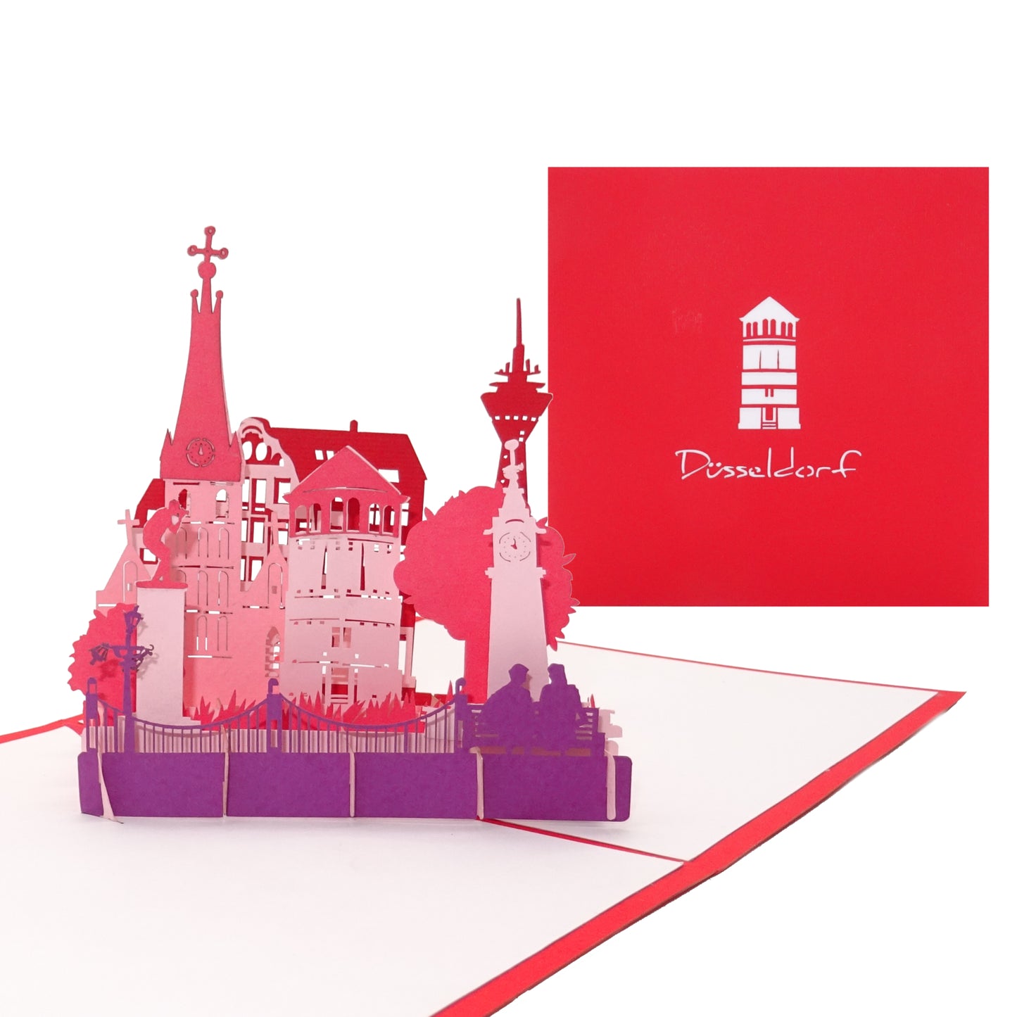 Pop Up Karte "Düsseldorf Altstadt mit Schlossturm" - Reise Gutschein, Souvenir, Einladung