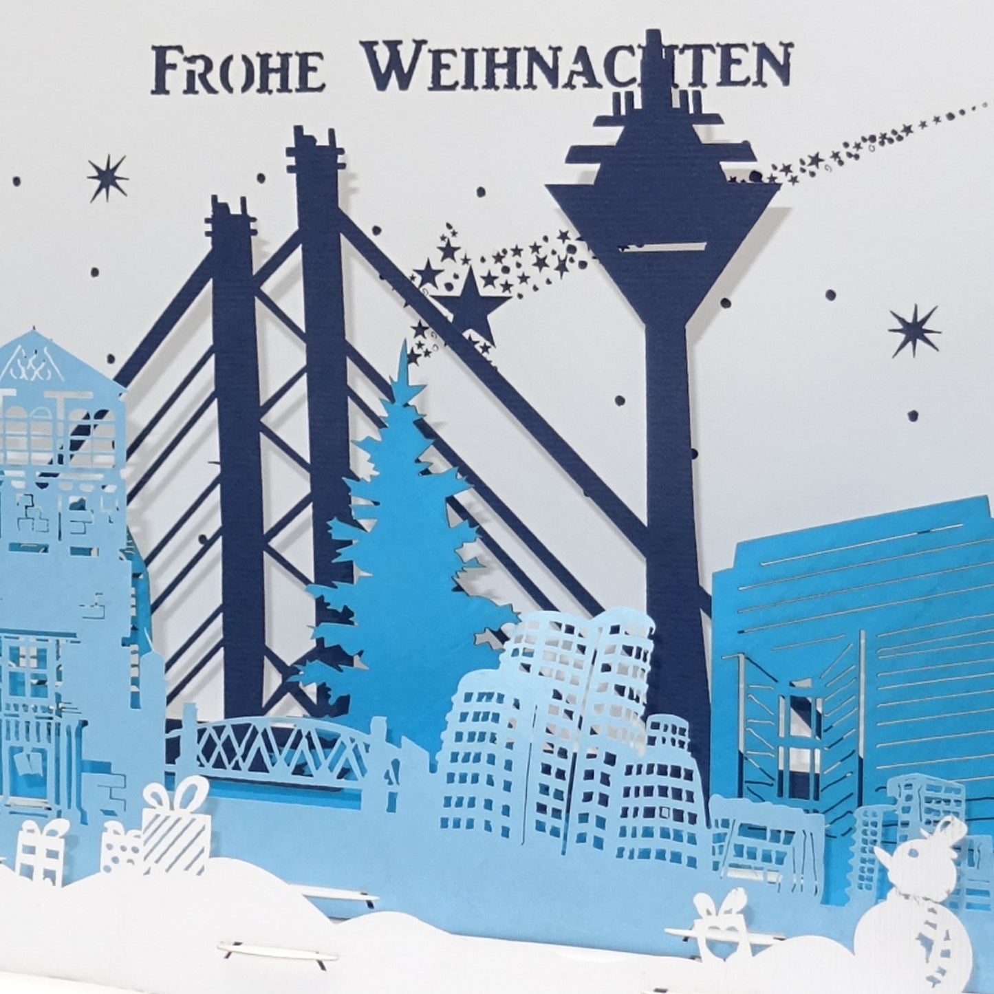 Weihnachtskarte "Düsseldorf Skyline im Winter" Pop-Up Karte Weihnachten mit Umschlag